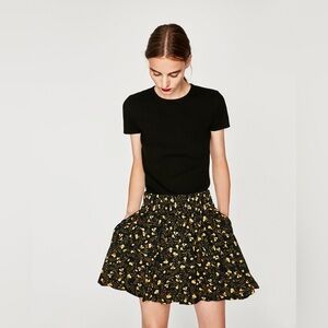 Zara black & yellow floral flowy shorts